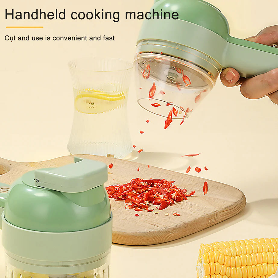 4-in-1 Portable Electric Vegetable Cutter Set | Mini Wireless Food Processor & Chopper for Garlic, Onion, Chili, Celery, Ginger, Meat | Kitchen Gadget Pakistan