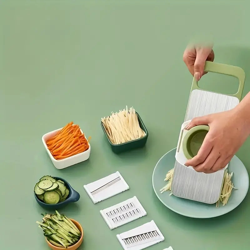 Manual 5-in-1 Vegetable & Fruit Slicer Cutter with 5 Interchangeable Blades | Multi-Function Kitchen Food Chopper | Stainless Steel Blades