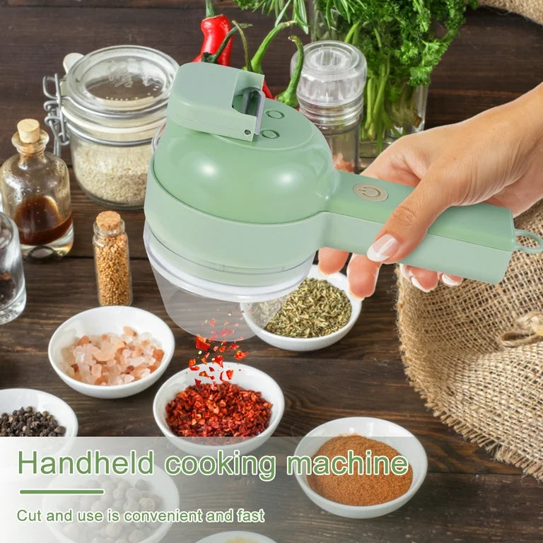 4-in-1 Portable Electric Vegetable Cutter Set | Mini Wireless Food Processor & Chopper for Garlic, Onion, Chili, Celery, Ginger, Meat | Kitchen Gadget Pakistan