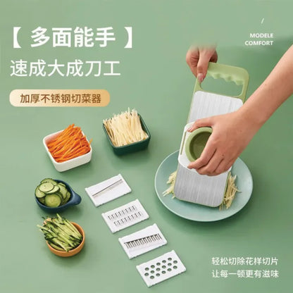 Manual 5-in-1 Vegetable & Fruit Slicer Cutter with 5 Interchangeable Blades | Multi-Function Kitchen Food Chopper | Stainless Steel Blades