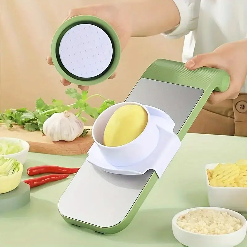 Manual 5-in-1 Vegetable & Fruit Slicer Cutter with 5 Interchangeable Blades | Multi-Function Kitchen Food Chopper | Stainless Steel Blades