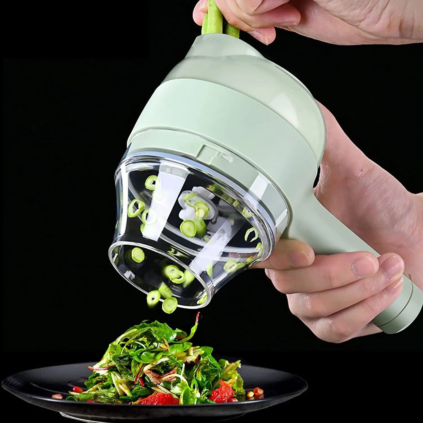 4-in-1 Portable Electric Vegetable Cutter Set | Mini Wireless Food Processor & Chopper for Garlic, Onion, Chili, Celery, Ginger, Meat | Kitchen Gadget Pakistan