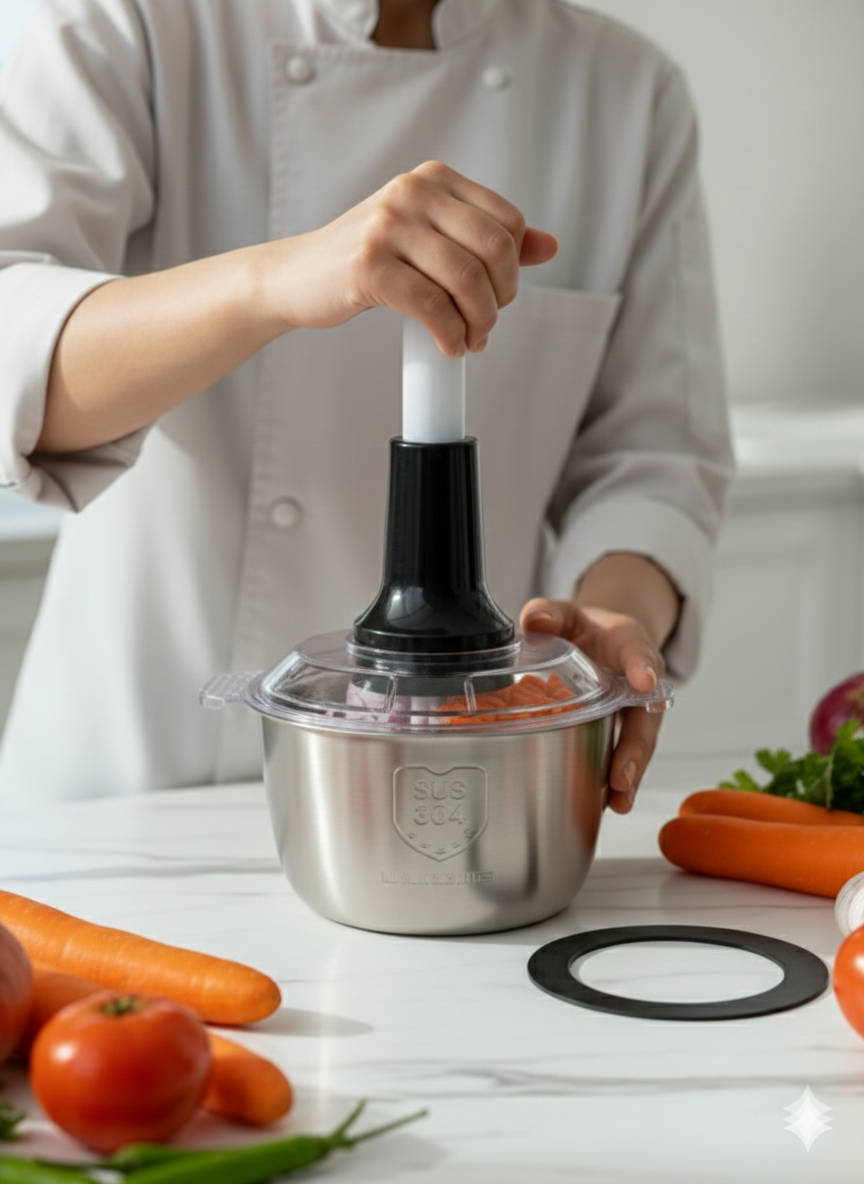 Manual Hand Chopper Stainless Steel 2-Liter | Heavy-Duty Vegetable & Food Cutter | Kitchen Tool Pakistan