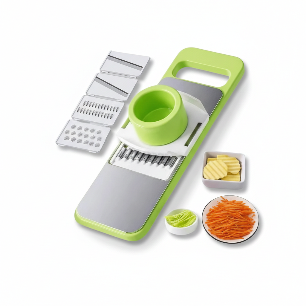 Manual 5-in-1 Vegetable & Fruit Slicer Cutter with 5 Interchangeable Blades | Multi-Function Kitchen Food Chopper | Stainless Steel Blades