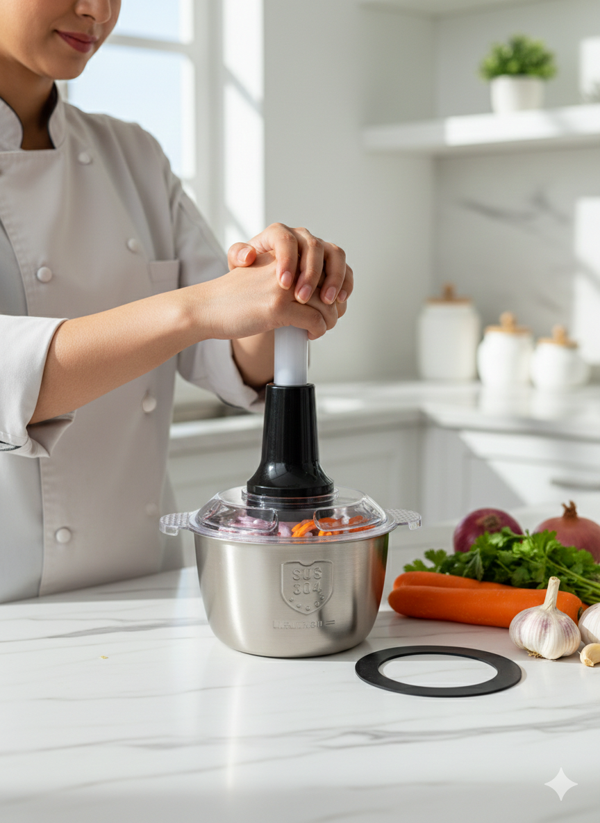 Manual Hand Chopper Stainless Steel 2-Liter | Heavy-Duty Vegetable & Food Cutter | Kitchen Tool Pakistan