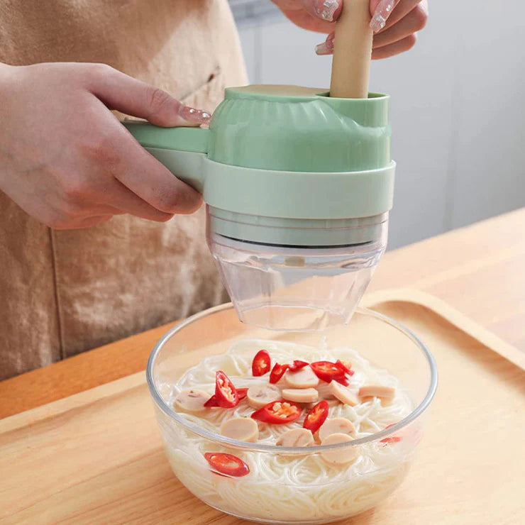 4-in-1 Portable Electric Vegetable Cutter Set | Mini Wireless Food Processor & Chopper for Garlic, Onion, Chili, Celery, Ginger, Meat | Kitchen Gadget Pakistan